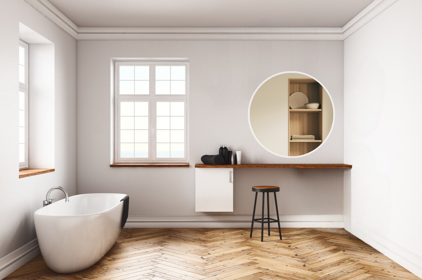 Ronde spiegel met verlichting in de badkamer